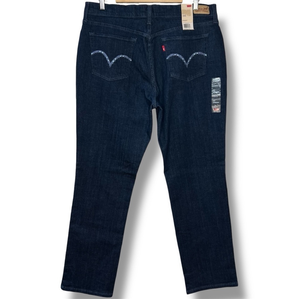 Levi’s 505 Womens Jeans 16M 33 Dark Wash Straight Leg Mid Rise Denim Embroidered